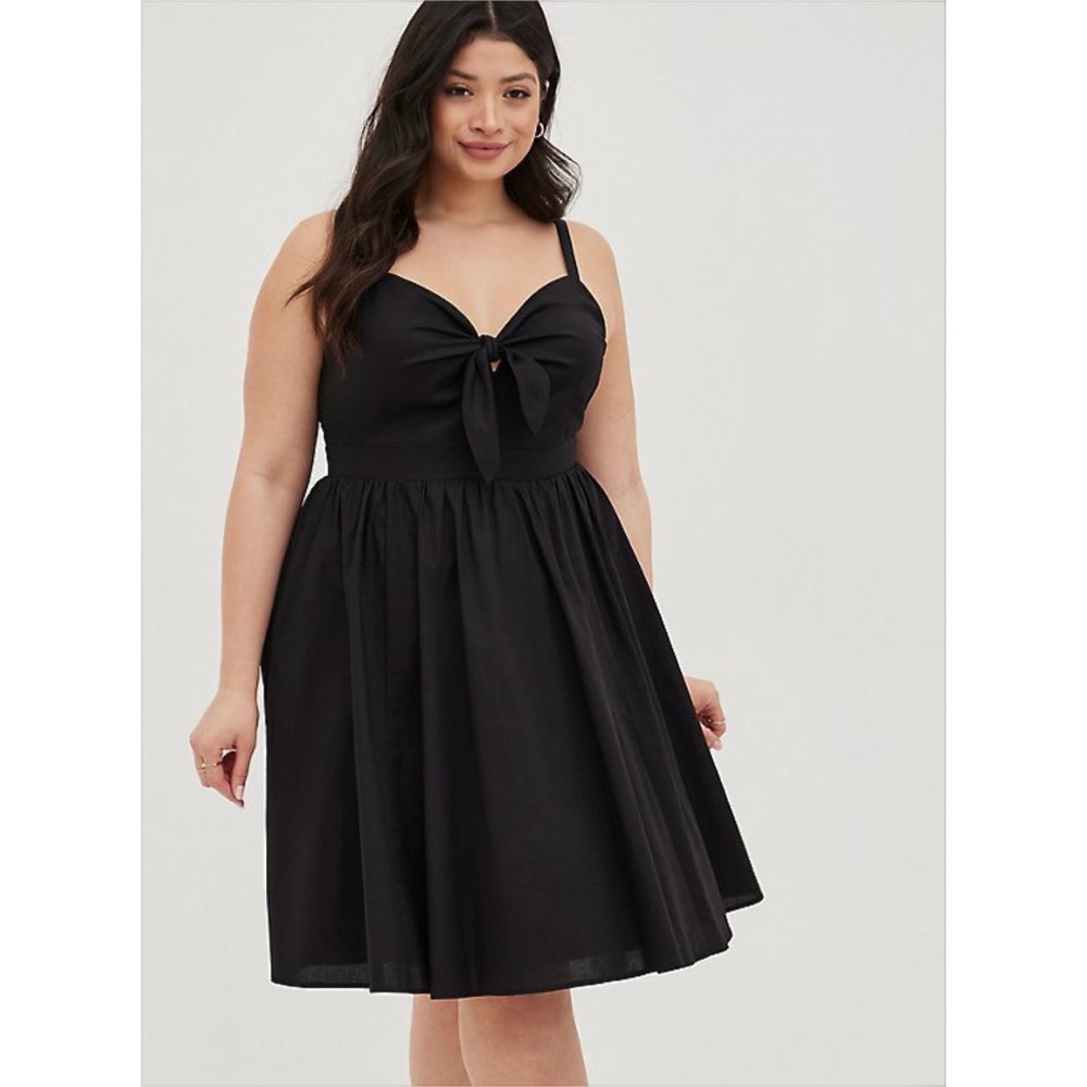 NWT Black Poplin Tie Front Skater Dress